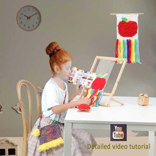 Weaving Loom for Beginners Adults/Kids and 1 Set of Weaving Works Complete Yarn Kit with Detailed Friendly Instructions, Parents and Children in The Holiday Experience Weaving Brings Fun_Apple - Image 2