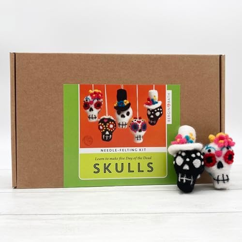 Bergin & Bath Needle Felting kit - Sugar Skulls. Learn to Make Five Cute Skull Decorations from Natural Wool Fibres. for Halloween, Cinco de Mayo and More Celebrations. by BerginBath