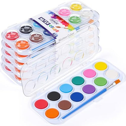Nuanchu Gifts Bulk Watercolor Paint Washable Watercolor Paint Kits Palette and Brushes Portable Water Color Supplies for Adults, Beginners Artists Graduation Gift(6 Pack,12 Colors) by Nuanchu