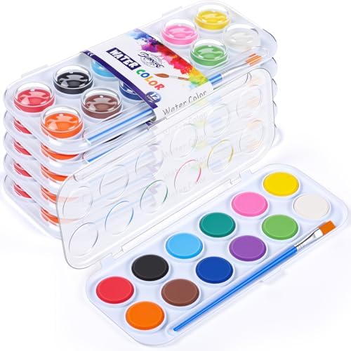 Nuanchu Gifts Bulk Watercolor Paint Washable Watercolor Paint Kits Palette and Brushes Portable Water Color Supplies for Adults, Beginners Artists Graduation Gift(6 Pack,12 Colors) by Nuanchu