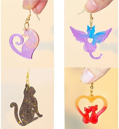 4 Piece Resin Earring Molds ， 60 Unique Shapes UV Cat Resin Molds with Holes Ideal for DIY Silicone Earrings Necklaces Jewelry and Animal Designs Creative Art Gifts - Image 3