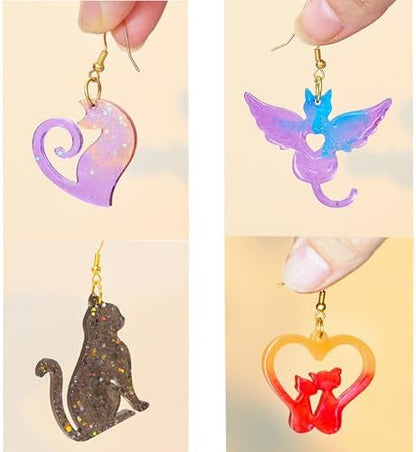 4 Piece Resin Earring Molds ， 60 Unique Shapes UV Cat Resin Molds with Holes Ideal for DIY Silicone Earrings Necklaces Jewelry and Animal Designs Creative Art Gifts - Image 3