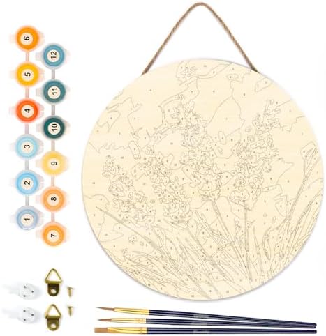 Figured'Art Paint by Numbers Kit for Adults on Wood Slice, 11.8in Diameter - Lavender - Craft Art Painting DIY Canvas - Image 6