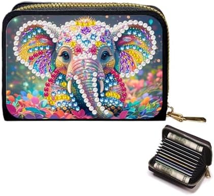 Santiway DIY Diamond Art Painting Kit - PU Leather Credit Card Holder Wallet & Coin Purse with Elephant Pattern, Zipper Organizer 4.33x3.14in for Adults​ by SantiwayColorfulHome