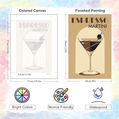 Yezavesu 6 Pack Paint by Numbers Kit for Adults Beginner 8x12 Inch, Cocktail Adult Paint by Number Kits on Canvas Without Frame, DIY Acrylic Cocktail Painting by Numbers for Home Wall Decor Gift - Image 3