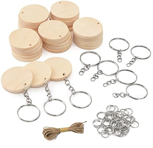 Luckforest 25Pcs Natural Wood Slices, 1.38inch Unfinished Wood Sign, Unfinished Log Discs Wood Keychain Blanks with 25Pcs Key Rings for DIY Crafts Christmas Decorations Ornaments by Luckforest