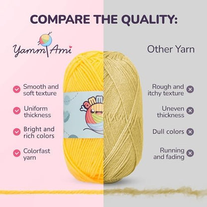 YammiAmi 2,550 Yards Beginner Crochet Kit for Adults - 15 Large Single Color Yarn Skeins - 49 Pc Amigurumi Crochet Kit for Starters - Learn to Crochet with Instruction Book - Accessories Set - Image 4