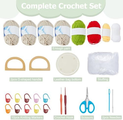 FREEBLOSS Crochet Bag Kit for Beginners Strawberry Crochet Bag Set Handbag Crocheting Kit with Step-by-Step Video Tutorials for Adult Beginners Crafts Projects - Image 2