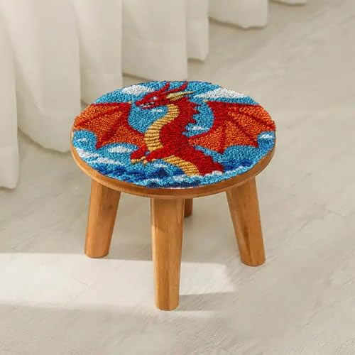 Latch Hook Rug Kit Red Dragon Easy for Beginners Round Shape Carpet Crochet Yarn Craft Mini Rug DIY Hook and Latch Little Tapestry for Home Decor 30x30cm - Image 4