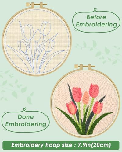 ERKOON Punch Needle Kit Beginners Adults, DIY Easy Flower Embroidery Set for Starter Art Craft, Needling Punching Project with Patterns, Tools, Yarns, Hoop, Instruction (Tulips) - Image 3