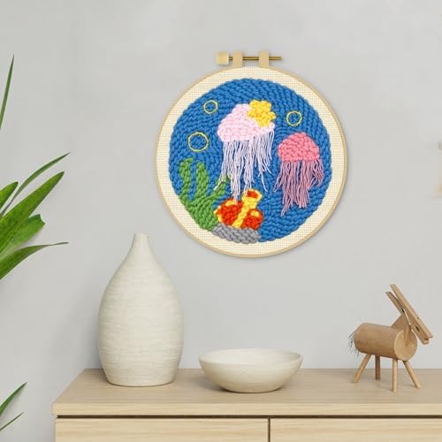 ERKOON Punch Needle Kit Adults Beginners, DIY Easy Ocean Embroidery Set for Starter Art Craft, Needling Punch Project with Patterns, Tools, Yarns, Hoop, Instruction (Jellyfish) - Image 7