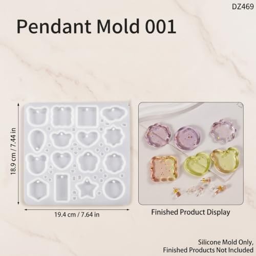 16 pcs Resin Keychain Molds Silicone with Hole kit, Cavities Epoxy Resin Molds Silicone Jewelry Keychain Making Kit with 20 Keychain Rings, Molds for Epoxy Resin DIY Craft Starter Set for Beginners - Image 6