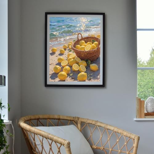 Lemon Paint by Numbers Kit for Adults,DIY Fruit and Beach Scenery Watercolor Painting Kit for Adult Beginners,Unframed Landscape Acrylic Paint by Number Kits Art Craft for Home Wall Decor 16X20 Inch. - Image 5