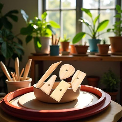 5 Pcs Pottery Clay Sculpting Tools Set,Wooden Pottery Clay Ribs Ceramic Potter Rib Ceramic Clay Sculpting Scrapers Tools Pottery Shaping Trimming Tools Ceramic Pottery Tools - Image 5