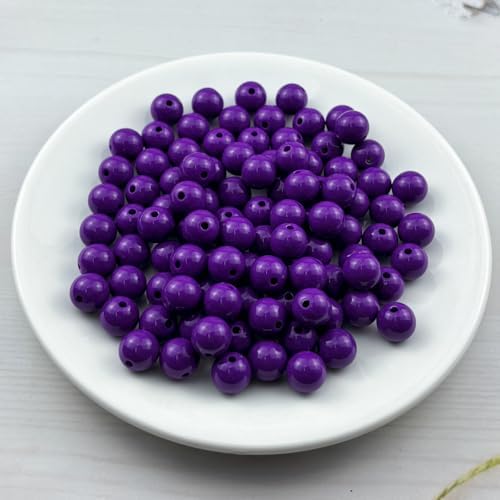 100pcs Acrylic Round Beads for Crafts 12mm Resin Candy Color Spacer Beads with Hole for Jewelry Making Sewing Crafts Decoration Necklaces Bracelets Earrings Supplies(Dark Purple) - Image 2