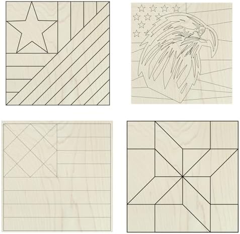 12" Patriotic Barn Quilt Kit Set 4 | Flag, Eagle, Hourglass, Star by AVTRBoutique