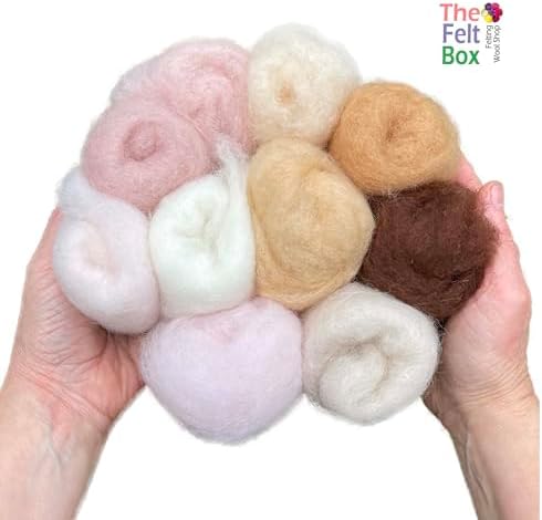 The Felt Box Needle Felting Wool – Skin Tone Shade Pack 100g / 3.5oz – Short Fiber Carded Batts for Core & Finish – DHG Processed Sheep Wool ~27 Microns – Perfect for Dolls Animals People & Crafts - Image 3