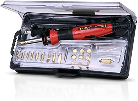 TRUArt Wood Burning Leather Pyrography Pen - Best Woodburning Crafts Tool Kit Set - Comes with 21 Different Tips - Dual Power Mode - 30W and 15W, Gourd by TRUArt