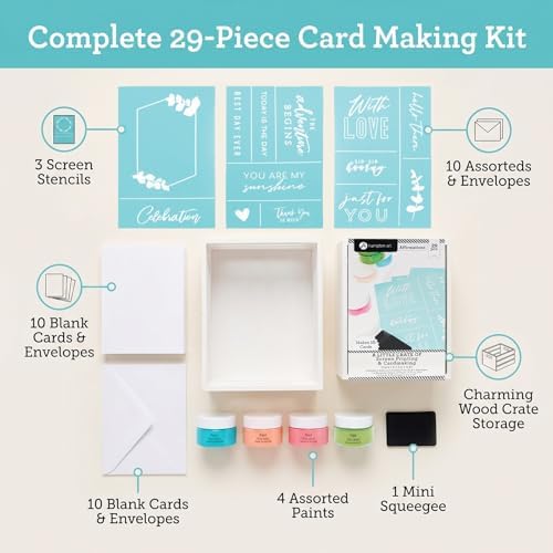 Hampton Art Little Crate Screen Printing Affirmations Card Making Kit 29 Piece, DIY Positive Affirmation Cards with Stencils and Paint, Makes 10 Cards, Today is The Day You are My Sunshine - Image 2