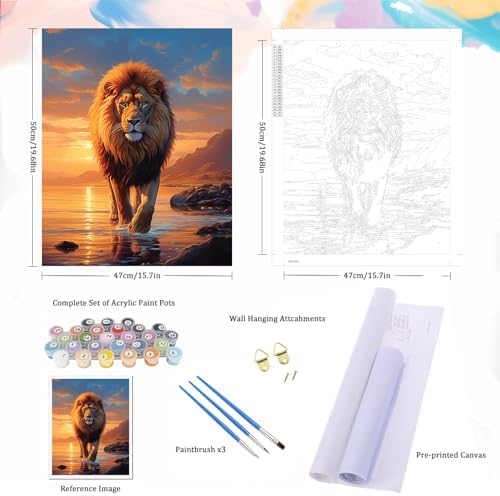Natuyalo Paint by Numbers for Adults - DIY Adult Paint by Number Kits Painting on Canvas Lion Painting by Numbers for Beginners, Animal Art Craft Kits for Adults (16x20 Inch) - Image 5