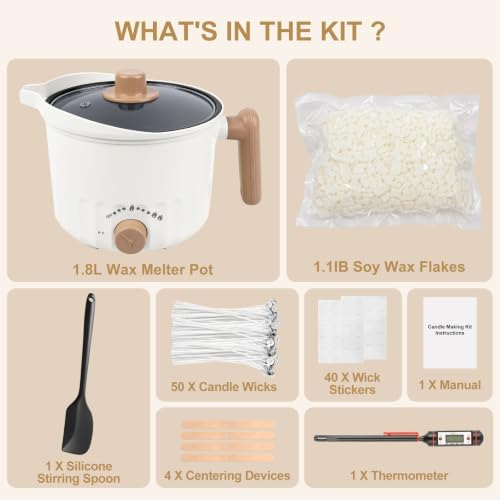 AOTOIE Candle Making Kit with Wax Melter, Soy Wax for Candle Making, DIY Candle Making Supplies, Starter Candle Kit for Women Adult Beginner, Included 1.1IB Natural Soy Wax with Wicks - Image 3