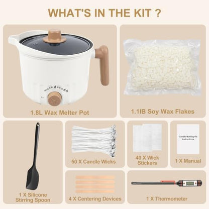 AOTOIE Candle Making Kit with Wax Melter, Soy Wax for Candle Making, DIY Candle Making Supplies, Starter Candle Kit for Women Adult Beginner, Included 1.1IB Natural Soy Wax with Wicks - Image 3