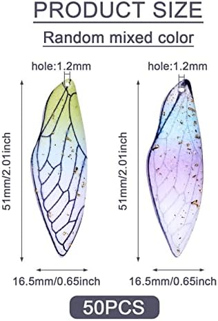 FASHEWELRY 50Pcs Resin Big Wing Charms Transparent Insects Wing Pendants Colorful Dragonfly Wings Hanging Charms with Gold Foil for Jewelry Making - Image 6