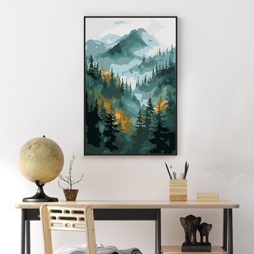 Yezavesu Framed Paint by Numbers Kit for Adults Beginner & Kids Ages 8-12, Mountain Paint by Numbers with Frame, DIY Number Painting for Adults Watercolor Forest for Home Wall Decor Gift 8X 12 inch - Image 2
