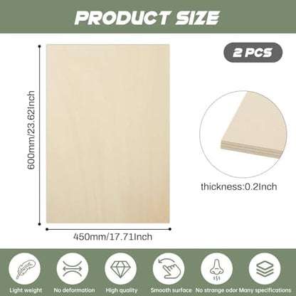 2 Pack Plywood Sheets, 17.1" x 23.6"x 0.2" Basswood Sheets - Image 2