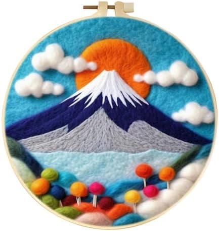 CaptainCrafts Needle Felting Kit, Wool Felt Supplies, Embroidery Hoops, Wool Painting Tools Needle Felting Starter Kit for DIY Decoration (Sunset Mountain Scenery) by CaptainCrafts
