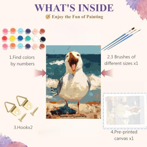 BYGFHLYW Funny Seagull Beach Ocean Paint by Numbers Kit for Adults Canvas - Image 7