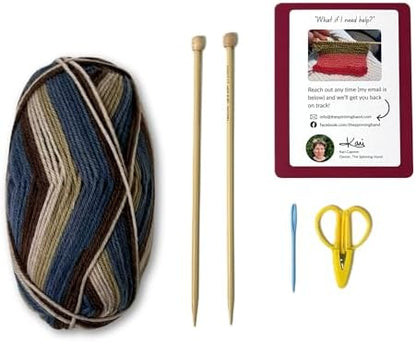 The Spinning Hand Knitting Kit for Beginners Adults – Educator-Designed, Self-Striping Wool Yarn, Bamboo Needles & Video Tutorials (Timber) - Image 2