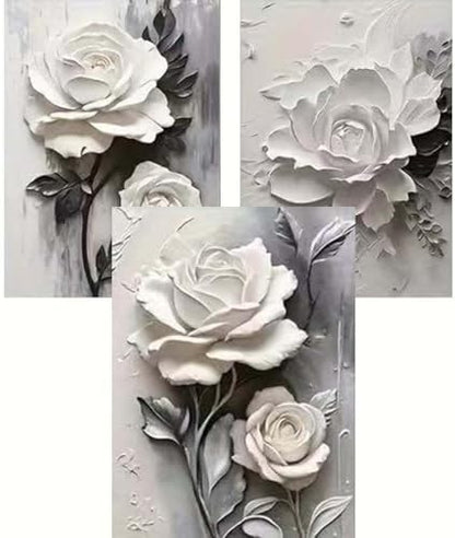 GEMOUJ 3 Packs Flower Paint by Numbers Kit for Adults - White Rose Adult Paint by Number Kits on Canvas for Beginner, DIY Painting by Numbers Kit,for Home Wall Decor 12 x 16 Inch by Unknown