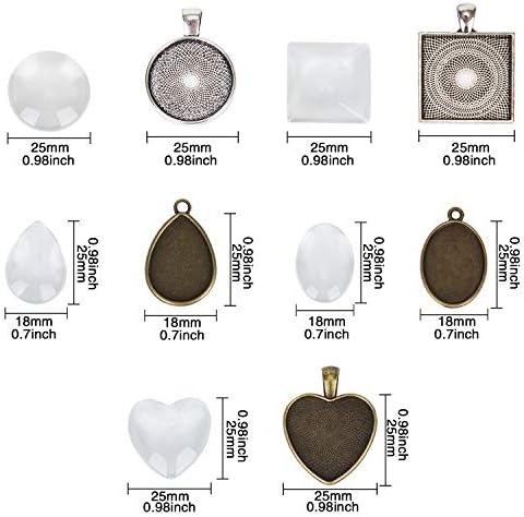 60Pcs Pendant Trays 5 Styles Resin Jewelry Making Kit with Glass Cabochons - Image 2