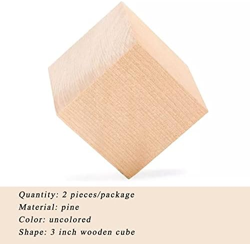 Wood Blocks for Crafts, Large Unfinished Wood Cubes, 3 Inch Natural Wooden Blocks, Pack of 2 Pine Square Blocks for Arts and Crafts and DIY Projects - Image 2