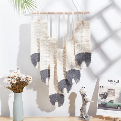 ORIGACH DIY Macrame Feather Wall Hanging Kit Boho White and Dark Gray Feather Tapestry Macrame Kit for Adults Beginner Handmade Rustic Macrame Feathers Leaf Wall Hanger Decor for Living Room Bedroom - Image 4