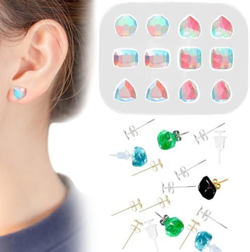 BROVITI Mini Gem Resin Jewelry Making Supplies Kit Mini Gem Ear Stud Crystal Epoxy Mold with Ear Studs and Earring Backs for DIY Art Craft Jewelry Making Supplies, XH-422 by BROVITI