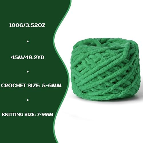 3 Pack Plush Chenille Chunky Yarn 100g (49.2yd) - Fluffy Velvet for Blanket Knitting and Crocheting - Baby Soft Amigurumi (Greener) - Image 3