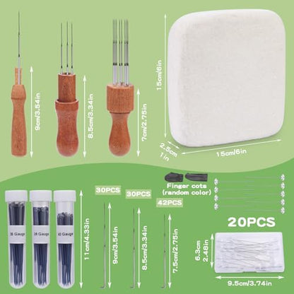 OEHPICC 128 Pcs Needle Felting Tool Kit, 6×6 Inch Wool Felting Pad - Image 3