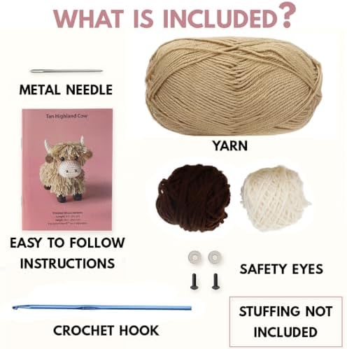 LEISURE ARTS Crochet Kit Amigurumi Highland Cow, Tan, Beginner for Adults, Animal Kit, Crotchet - Image 2