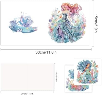 TDFERAN Diamond Painting Blank Cards Blank Cards Mermaid Greetings Card Set of 6 Birthday Greeting Card Greeting Cards with Envelopes Little Mermaid Diamond Painting Party Invitation Card - Image 2