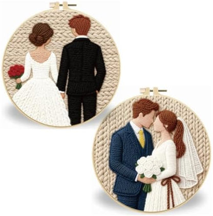 BEUNITONE 2 Pcs Sweet Couple Wedding Punch Needle Kits for Adults Beginner by BEUNITONE