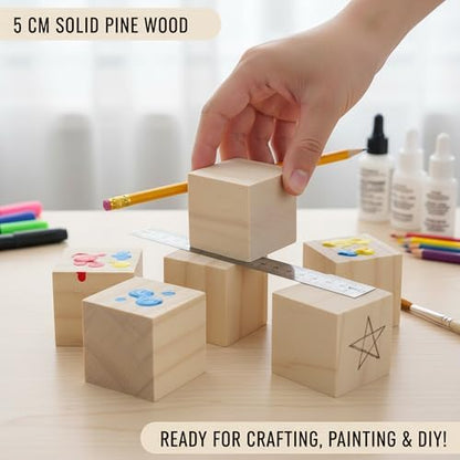 Wood Blocks for Crafts, Unfinished Wood Cubes, 2 Inch Natural Wooden Blocks, Pack of 8 Wood Square Blocks, Wooden Cubes for Arts and Crafts and DIY Projects - Image 6