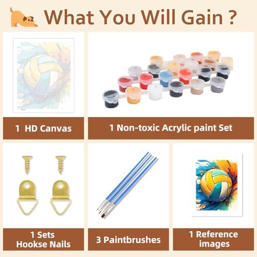Reivworl Volleyball Paint by Numbers Kit for Adults Beginner, 16" Wx20 L Volleyball Paint by Number for Adult, Acrylic Painting Kits with Canvas for Gifts and Wall Decor - Image 6