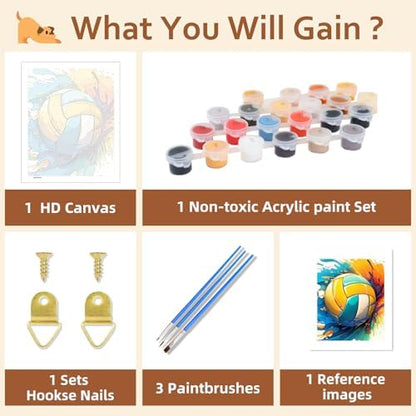 Reivworl Volleyball Paint by Numbers Kit for Adults Beginner, 16" Wx20 L Volleyball Paint by Number for Adult, Acrylic Painting Kits with Canvas for Gifts and Wall Decor - Image 6