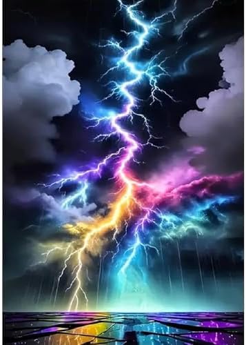 Colorful Lightning Stamped Cross Stitch Kits for Beginners Adults, Dimensions Needlepoint Art Crafts,Counted Cross Stitch Kits Embroidery Kits for Beginners Adults for Home Decor 11.8X15.7inch by Unknown