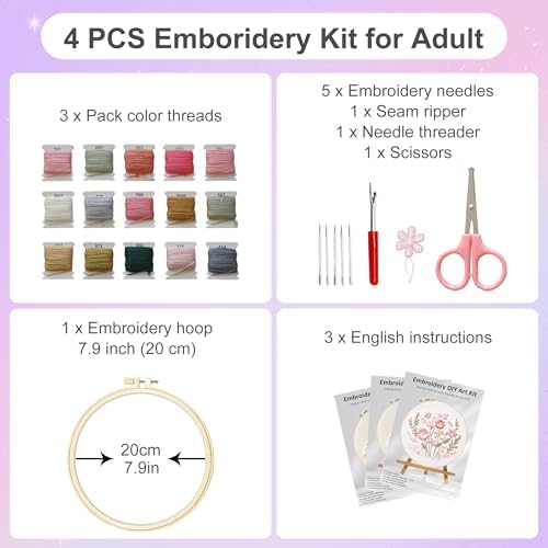 Huacan Embroidery Kit for Beginners with Tutorial Video & Gift Box - Image 2