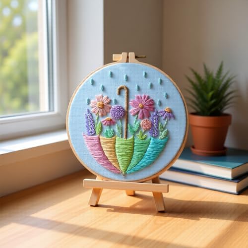 JJFox Embroidery Kit for Beginners and Adults, DIY Hand Embroidery Starter Kit with Cute Pattern, Cross Stitch Needlepoint Set with Hoop, Threads and Instructions (Flower-3) - Image 3