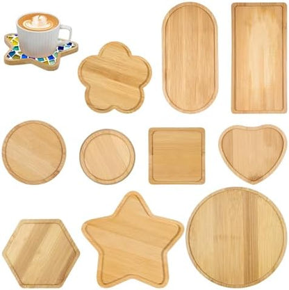 10 Pcs Wooden Mosaic Bases Kits for Crafts, Assorted Shapes Mosaic Substrates Coaster Blank Drinking Cup Coasters for Adults Kids DIY, Home Decor by Unknown
