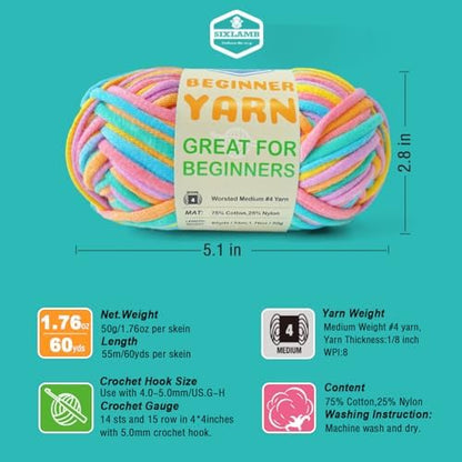 Easy Yarn for Beginner - Crocheting and Knitting Yarn |3 * 1.76oz/60yds; Easy-to-See Stitches; Worsted-Weight Medium #4; Cotton Blend; Amigurumi Crochet Kit(Petal+Blue+Merry Pink) - Image 2